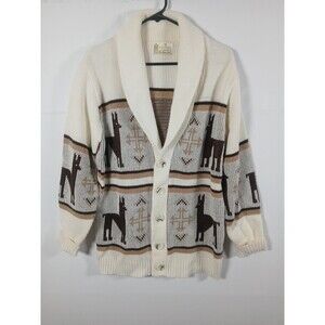 Vintage70s Kings Road Orlon Acrylic Aztec Llama Knit Cardigan Sweater M EUC Rare
